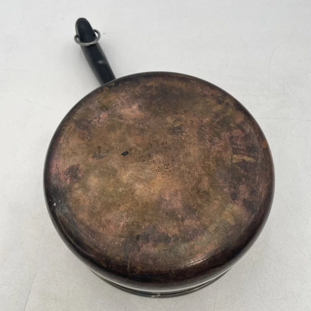 Vtg RevereWare Copper Bottom Saucepan Lot of 4 Pots+3 Lids 4qt 3qt 2qt 1qt-Clean